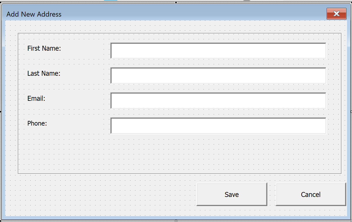 VBA UserForm Beispiel – Adressliste mit vier Eingabefeldern und Buttons